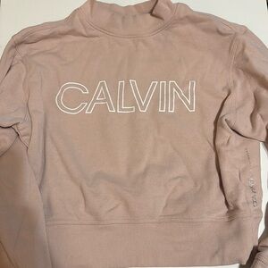 CK mock neck crop pink sweater. Some wear.